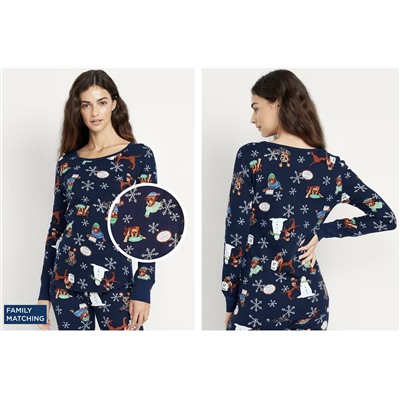 Printed Waffle Pajama Top for Women