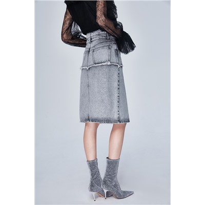 Falda recta vaquera Gris