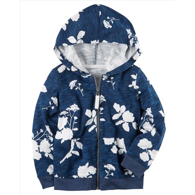 Floral Slub Jersey Zip-Up Hoodie