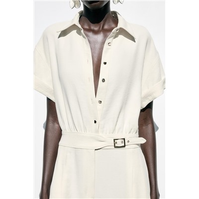 CREPE BUCKLE WAIST JUMPSUIT