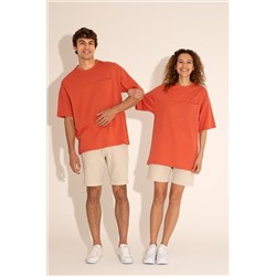 Erkek Comfort Fit Bisiklet Yaka Pudra Tişört