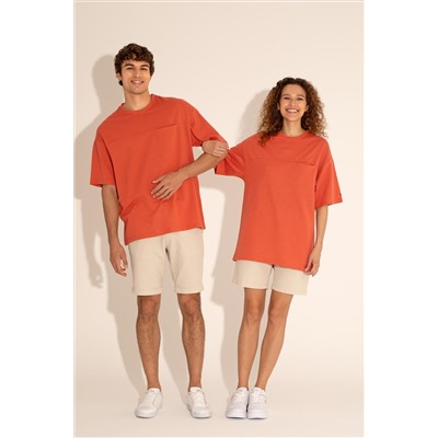 Erkek Comfort Fit Bisiklet Yaka Pudra Tişört