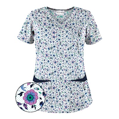 UA Ditzy Bouquet Navy Print Scrub Top