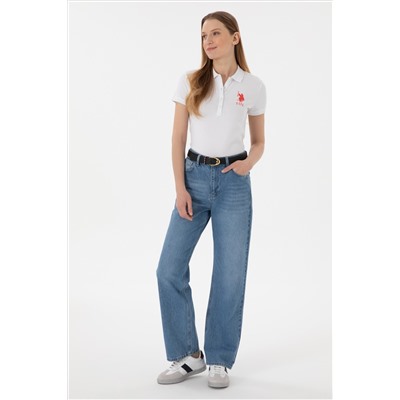 Kadın Beyaz Basic Polo Yaka Tişört