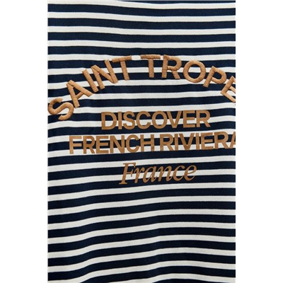 CAMISETA RAYAS TEXTO BORDADO