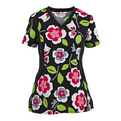 White Cross Scrubs Matisse Blooms Print Top