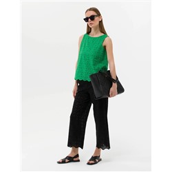 Siyah Flare Cropped Kanvas Pantolon