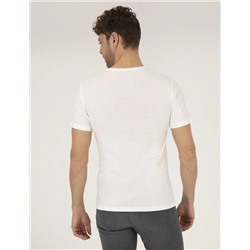 Ekru Slim Fit Baskılı Bisiklet Yaka Tişört