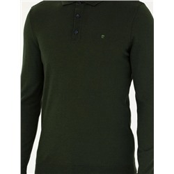 Koyu Yeşil Slim Fit Basic Kazak