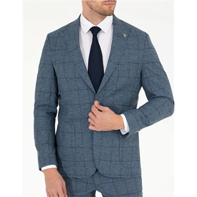 Ekose Açık Lacivert Slim Fit Takım Elbise