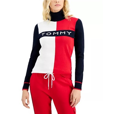 Tommy Hilfiger Logo Colorblocked Turtleneck Sweater