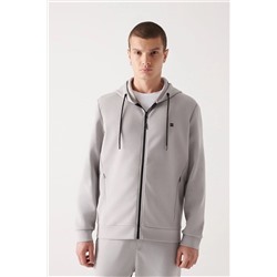 Avva Erkek Gri Kapüşonlu Esnek Yumuşak Doku Interlok Kumaş Fermuarlı Standart Fit Normal Kesim Unisex Swe B001102