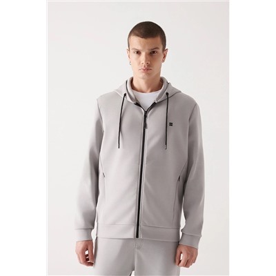 Avva Erkek Gri Kapüşonlu Esnek Yumuşak Doku Interlok Kumaş Fermuarlı Standart Fit Normal Kesim Unisex Swe B001102