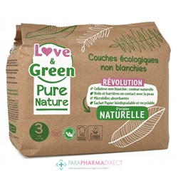 Love&Green Pure Nature - Couches Écologiques Non Blanchies - Taille 3 - 4 à 9kg - 42 couches