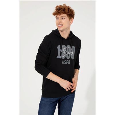 Erkek Siyah Kapüşonlu Sweatshirt