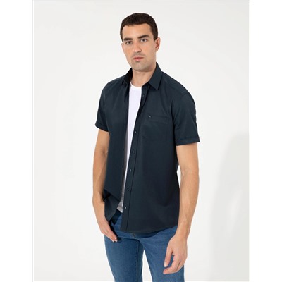 Lacivert Regular Fit Kısa Kollu Gömlek