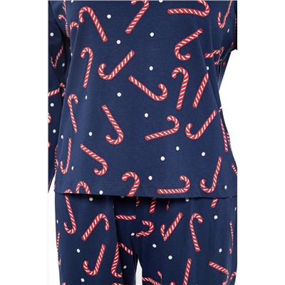 Lacivert Yılbaşı Temalı Örme Pijama Takımı TBBAW23AI00026