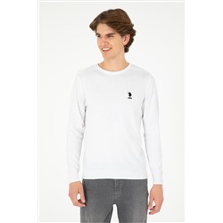 Erkek Slim Fit Bisiklet Yaka Beyaz Basic Kazak