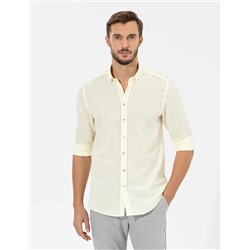 Sarı Slim Fit Uzun Kollu Gömlek