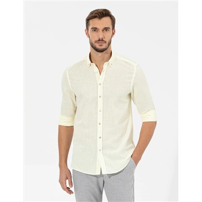 Sarı Slim Fit Uzun Kollu Gömlek
