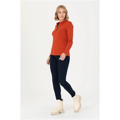Kadın Kiremit Basic Polo Yaka Sweatshirt
