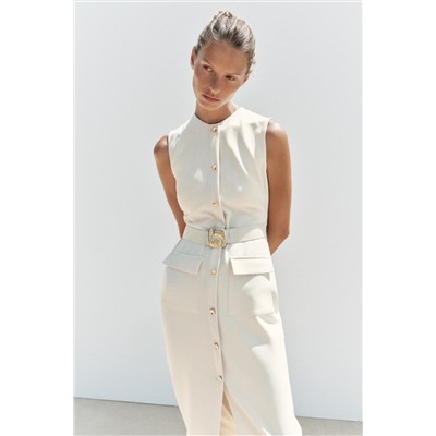 CREPE MIDI DRESS WITH BELT
