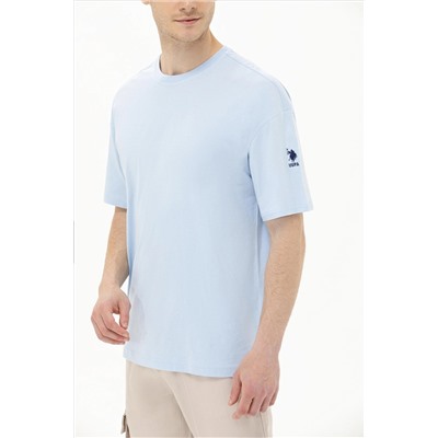 Erkek Açık Mavi Oversize Bisiklet Yaka Tişört