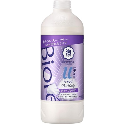 Kao Biore U Мыло-пенка для душа Foaming Body Wash Deep Clear Глубокое очищени, аромат луговые травы, сменная бутылка с крышкой 450 мл