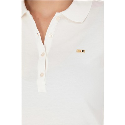 Kadın Ekru Basic Polo Yaka Sweatshirt