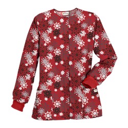 UA Festive Snowflakes Red Print Scrub Jacket