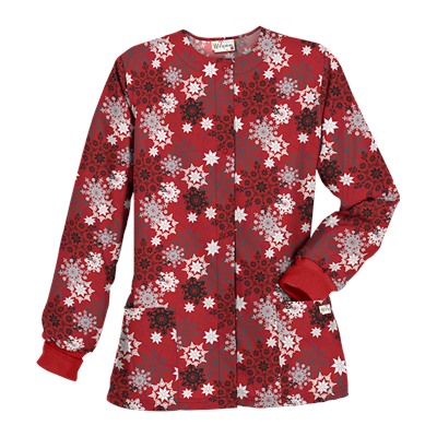UA Festive Snowflakes Red Print Scrub Jacket