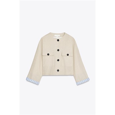 LINEN BLEND CROPPED JACKET