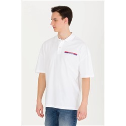 Erkek Beyaz Oversize Polo Yaka Tişört