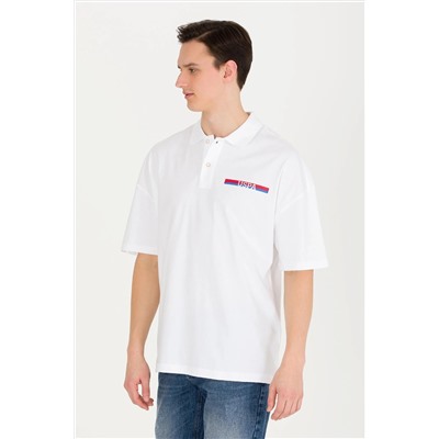 Erkek Beyaz Oversize Polo Yaka Tişört