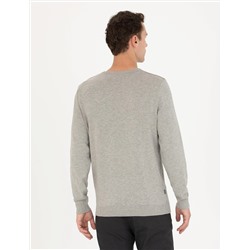 Açık Gri Melanj Slim Fit Bisiklet Yaka Basic Triko Kazak