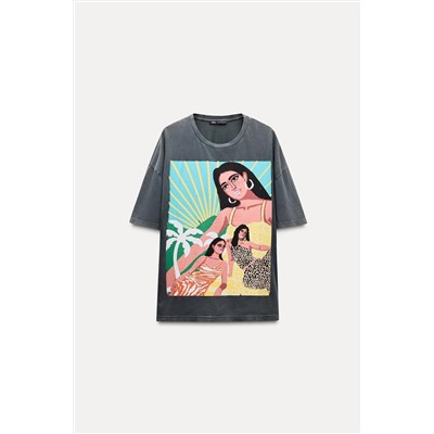FADED-EFFECT T-SHIRT WITH PRINT