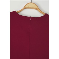 Bordo Dokuma Beli Büzgülü Elbise TBBSS22AH0247