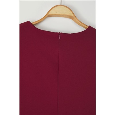 Bordo Dokuma Beli Büzgülü Elbise TBBSS22AH0247
