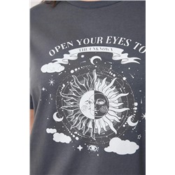 Antrasit Bisiklet Yaka %100 Pamuk Örme T-Shirt TBBSS23BF00030