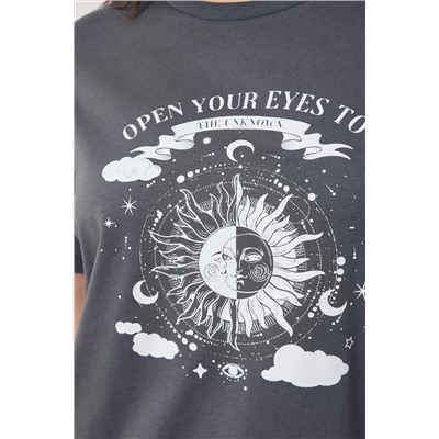 Antrasit Bisiklet Yaka %100 Pamuk Örme T-Shirt TBBSS23BF00030