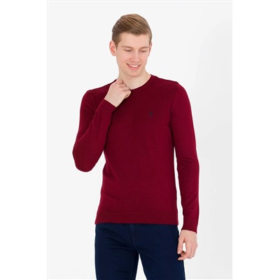 Erkek Bordo Bisiklet Yaka Basic Triko Kazak