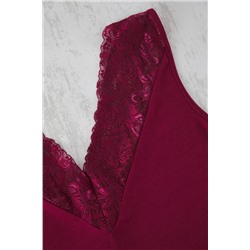 Bordo V Yaka Dantelli Örme Pijama Takımı TBBSS25AI00111