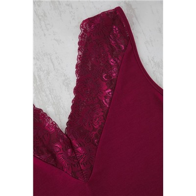 Bordo V Yaka Dantelli Örme Pijama Takımı TBBSS25AI00111
