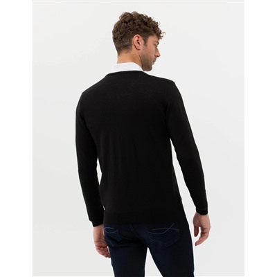 Siyah Slim Fit V Yaka Basic Triko Kazak