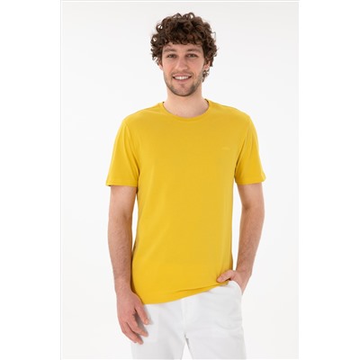 Erkek Regular Fit Bisiklet Yaka Sarı Basic Tişört