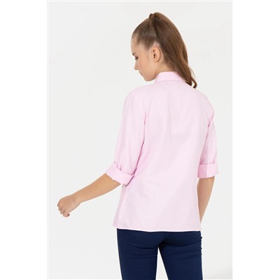Kadın Açık Pembe Uzun Kollu Basic Gömlek