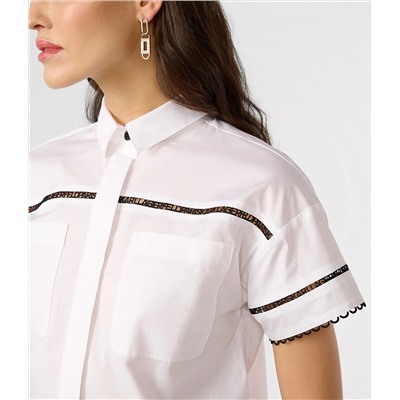 LOGO LACE TRIM CROPPED WHITE SHIRT