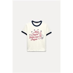 RIBBED T-SHIRT WITH SLOGAN