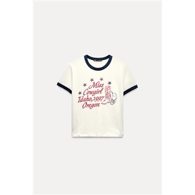 RIBBED T-SHIRT WITH SLOGAN