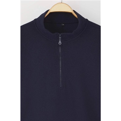 Lacivert Selanik/Triko Görünümlü Fermuarlı Yaka Regular/Normal Kalıp Örme Sweatshirt TBBAW23AO00006